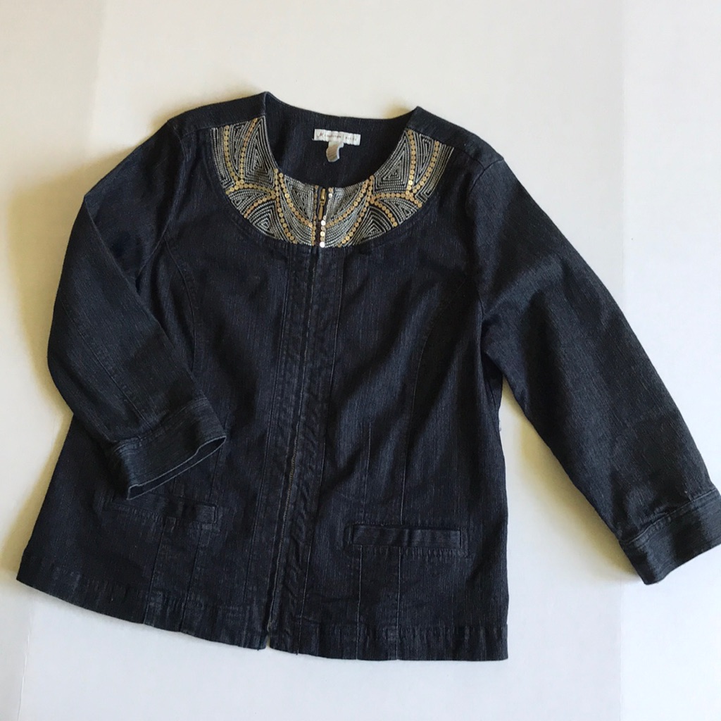 Jm Collection Dark Denim Sequined Jacket Sz 12p